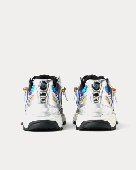 Versace Icaro Mesh & Leather Blue / Silver Low Top Sneakers - 4