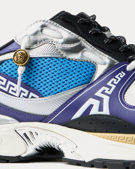 Versace Icaro Mesh & Leather Blue / Silver Low Top Sneakers - 5