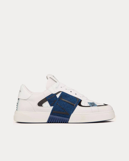 Valentino VL7N Calfskin & Denim Band White / Denim Low Top Sneakers - 1