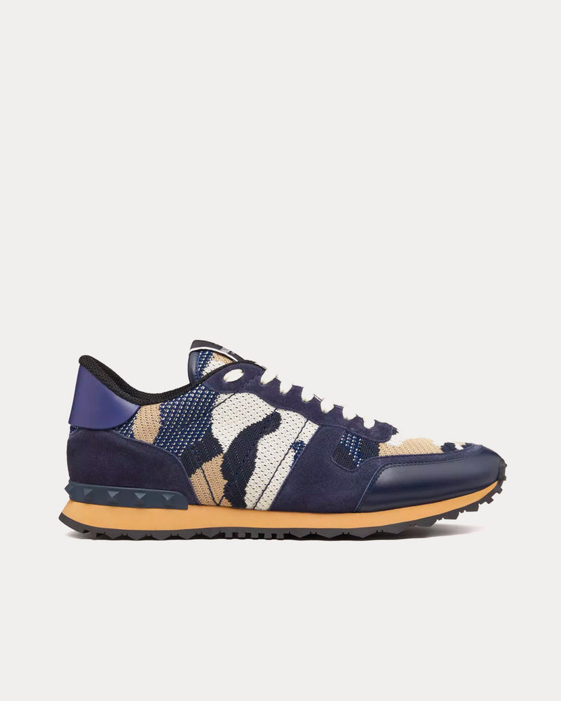 Valentino Rockrunner Camouflage Mesh Fabric Marine Low Top Sneakers - 1