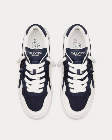 Valentino One Stud XL Nappa Leather & Toile Iconographe Jacquard Technical Fabric Marine / White Low Top Sneakers - 2