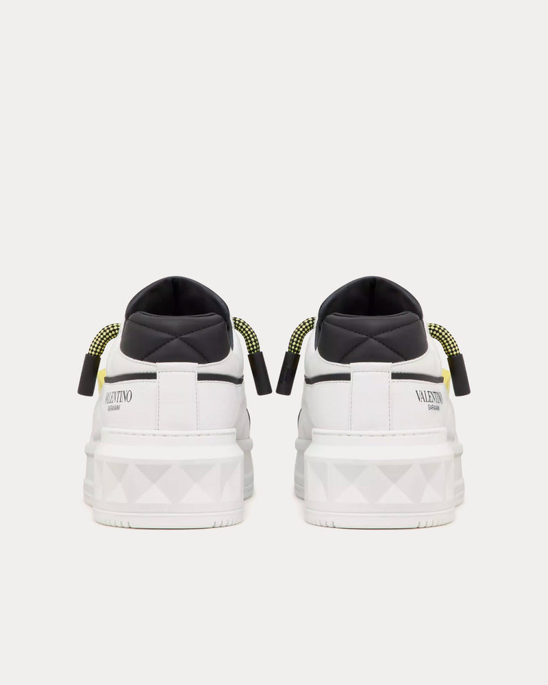 Valentino One Stud XL Nappa Leather White / Black / Light Yellow Low Top Sneakers - 4