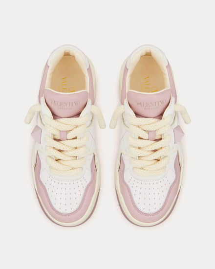 Valentino One Stud Nappa Leather White / Pink Low Top Sneakers - 2