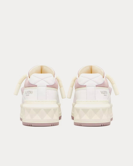 Valentino One Stud Nappa Leather White / Pink Low Top Sneakers - 4