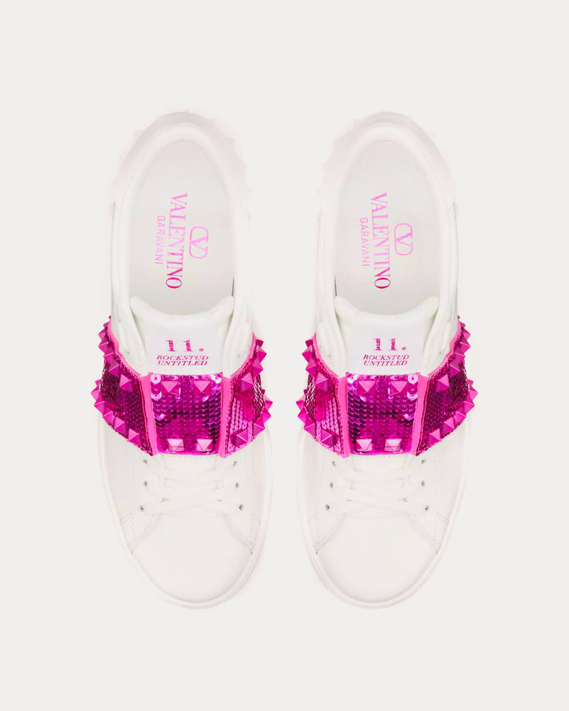 Valentino Open Disco Wedge Calfskin & Sequins White / Pink PP Low Top Sneakers - 2