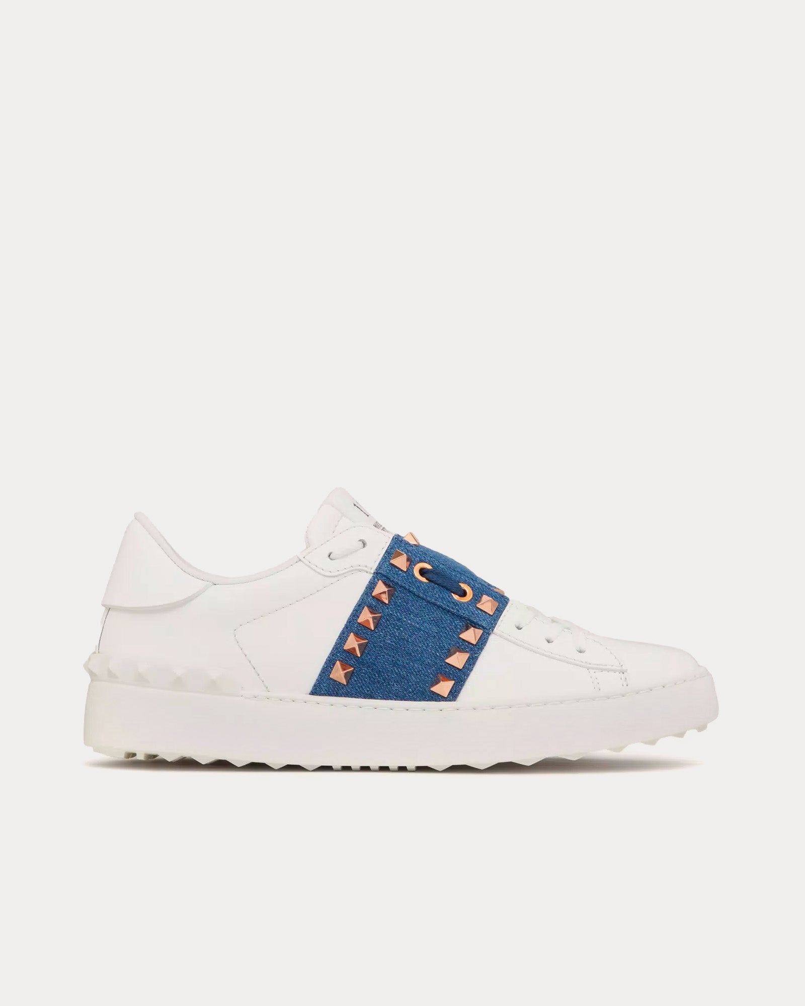 Valentino - Rockstud Untitled Calfskin with Denim Band White / Denim Low Top Sneakers