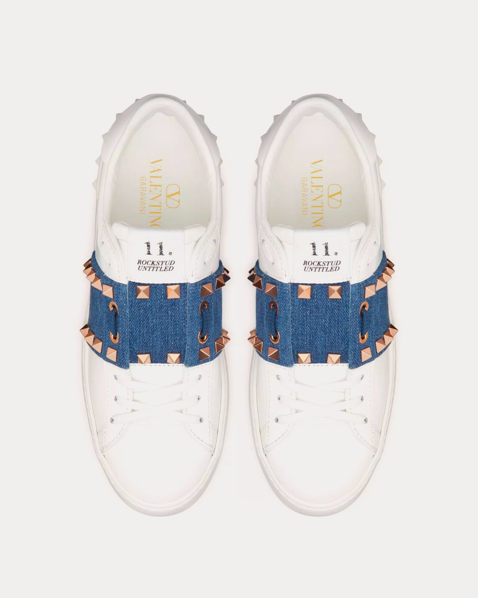 Valentino - Rockstud Untitled Calfskin with Denim Band White / Denim Low Top Sneakers