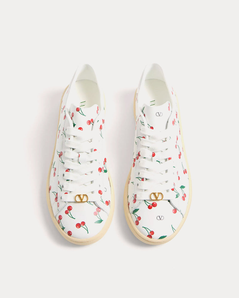 Valentino Royco with Cherryfic Pattern Nappa Calfskin White Low Top Sneakers - 2