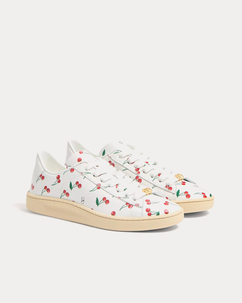Valentino Royco with Cherryfic Pattern Nappa Calfskin White Low Top Sneakers - 3