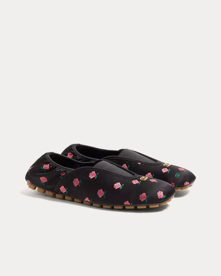 Valentino Rhytmika Jacquard Rose Fabric Black Ballerina Slippers - 3