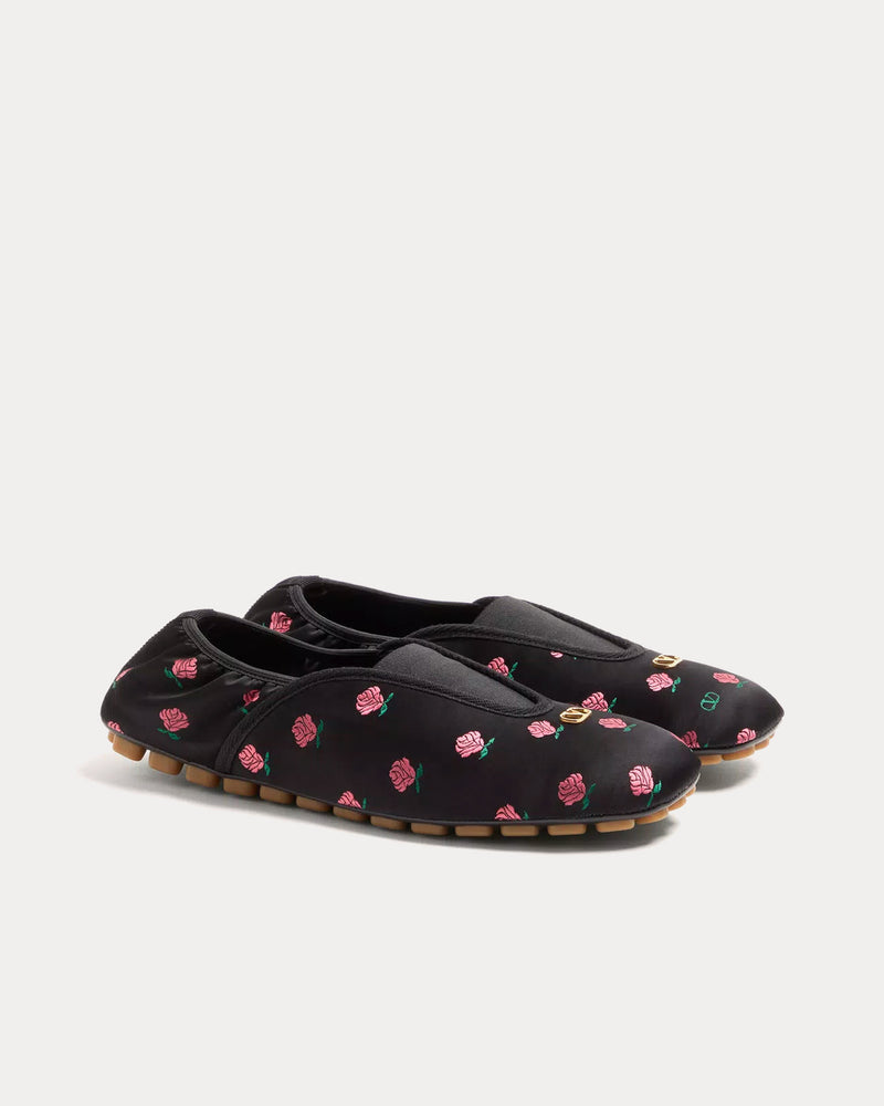 Valentino Rhytmika Jacquard Rose Fabric Black Ballerina Slippers - 3