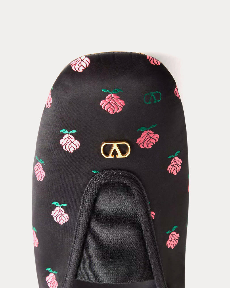 Valentino Rhytmika Jacquard Rose Fabric Black Ballerina Slippers - 4