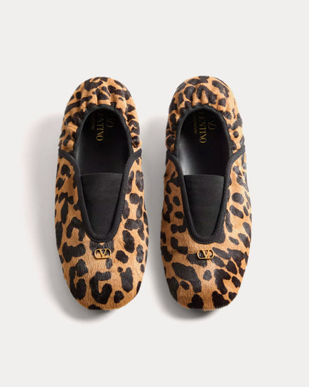Valentino Rhytmika Haircalf with Fauve Eclat Print Animal Print Ballerina Slippers - 2