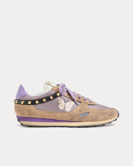 Valentino Stud Up Split Leather & Nylon with Butterfly Embroidery Lilac / Multi Low Top Sneakers - 1