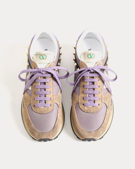 Valentino Stud Up Split Leather & Nylon with Butterfly Embroidery Lilac / Multi Low Top Sneakers - 2