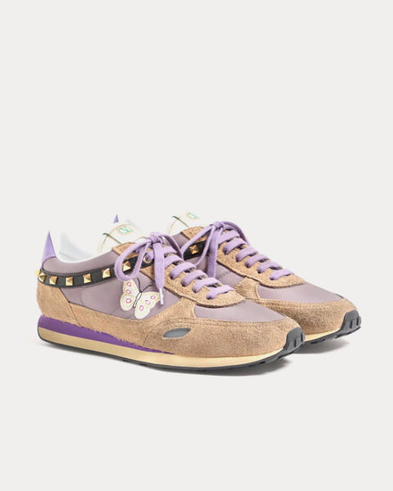 Valentino Stud Up Split Leather & Nylon with Butterfly Embroidery Lilac / Multi Low Top Sneakers - 3