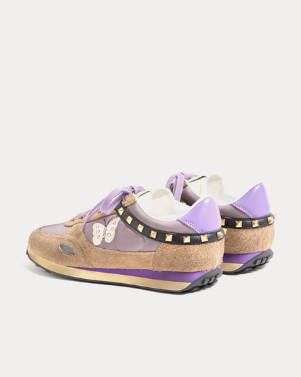 Valentino Stud Up Split Leather & Nylon with Butterfly Embroidery Lilac / Multi Low Top Sneakers - 4