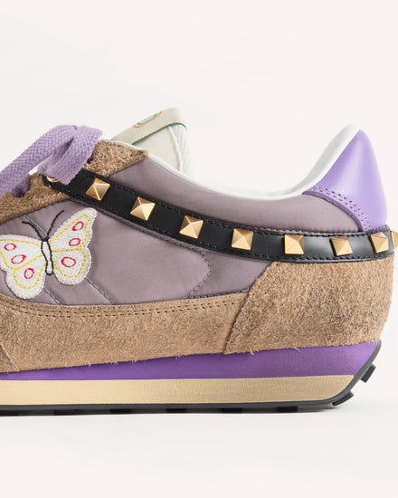 Valentino Stud Up Split Leather & Nylon with Butterfly Embroidery Lilac / Multi Low Top Sneakers - 6