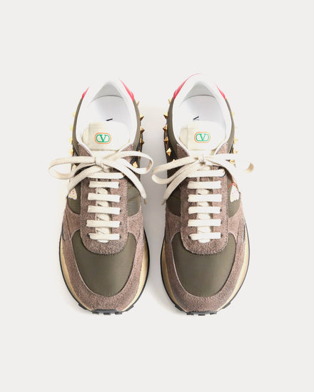 Valentino Stud Up Split Leather & Nylon with Butterfly Embroidery Olive Green / Multi Low Top Sneakers - 2