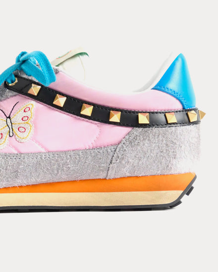 Valentino Stud Up Split Leather & Nylon with Butterfly Embroidery Pink / Multi Low Top Sneakers - 6