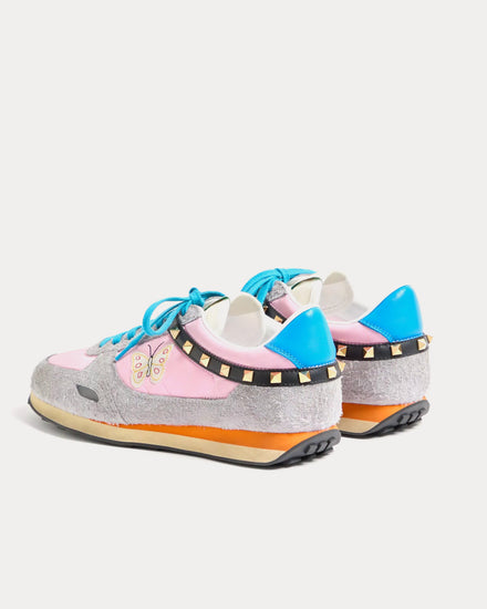 Valentino Stud Up Split Leather & Nylon with Butterfly Embroidery Pink / Multi Low Top Sneakers - 4