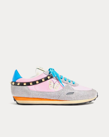 Valentino Stud Up Split Leather & Nylon with Butterfly Embroidery Pink / Multi Low Top Sneakers - 1