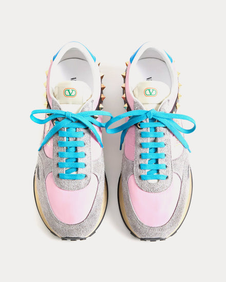 Valentino Stud Up Split Leather & Nylon with Butterfly Embroidery Pink / Multi Low Top Sneakers - 2