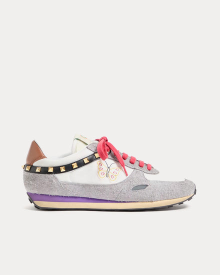 Valentino Stud Up Split Leather & Nylon with Butterfly Embroidery White / Multi Low Top Sneakers - 1