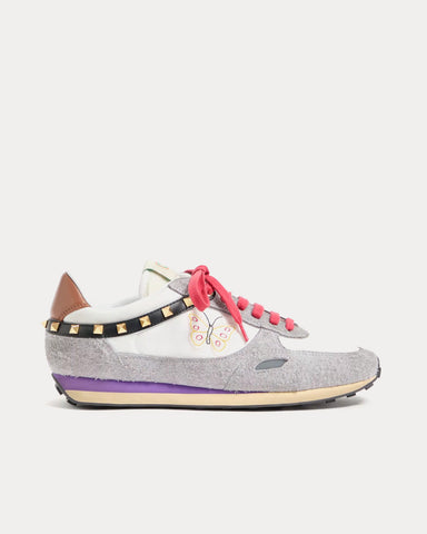 Valentino Stud Up Split Leather & Nylon with Butterfly Embroidery White / Multi Low Top Sneakers