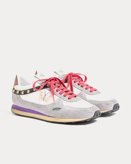 Valentino Stud Up Split Leather & Nylon with Butterfly Embroidery White / Multi Low Top Sneakers - 3