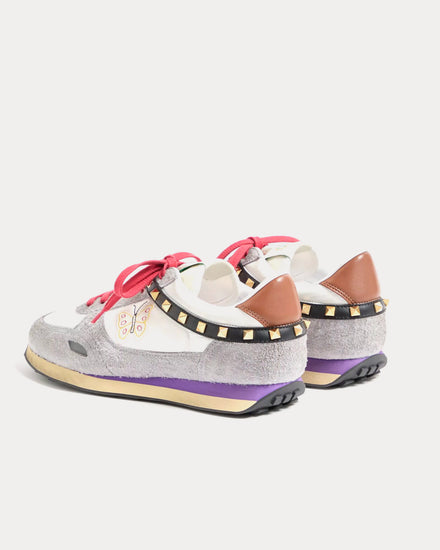 Valentino Stud Up Split Leather & Nylon with Butterfly Embroidery White / Multi Low Top Sneakers - 4