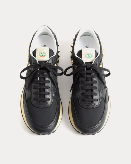 Valentino Stud Up Leather & Nylon Black Low Top Sneakers - 2