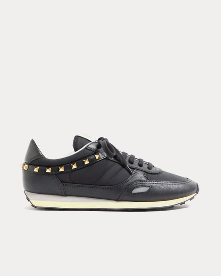 Valentino Stud Up Leather & Nylon Black Low Top Sneakers - 1