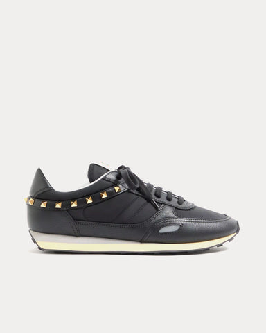 Valentino Stud Up Leather & Nylon Black Low Top Sneakers