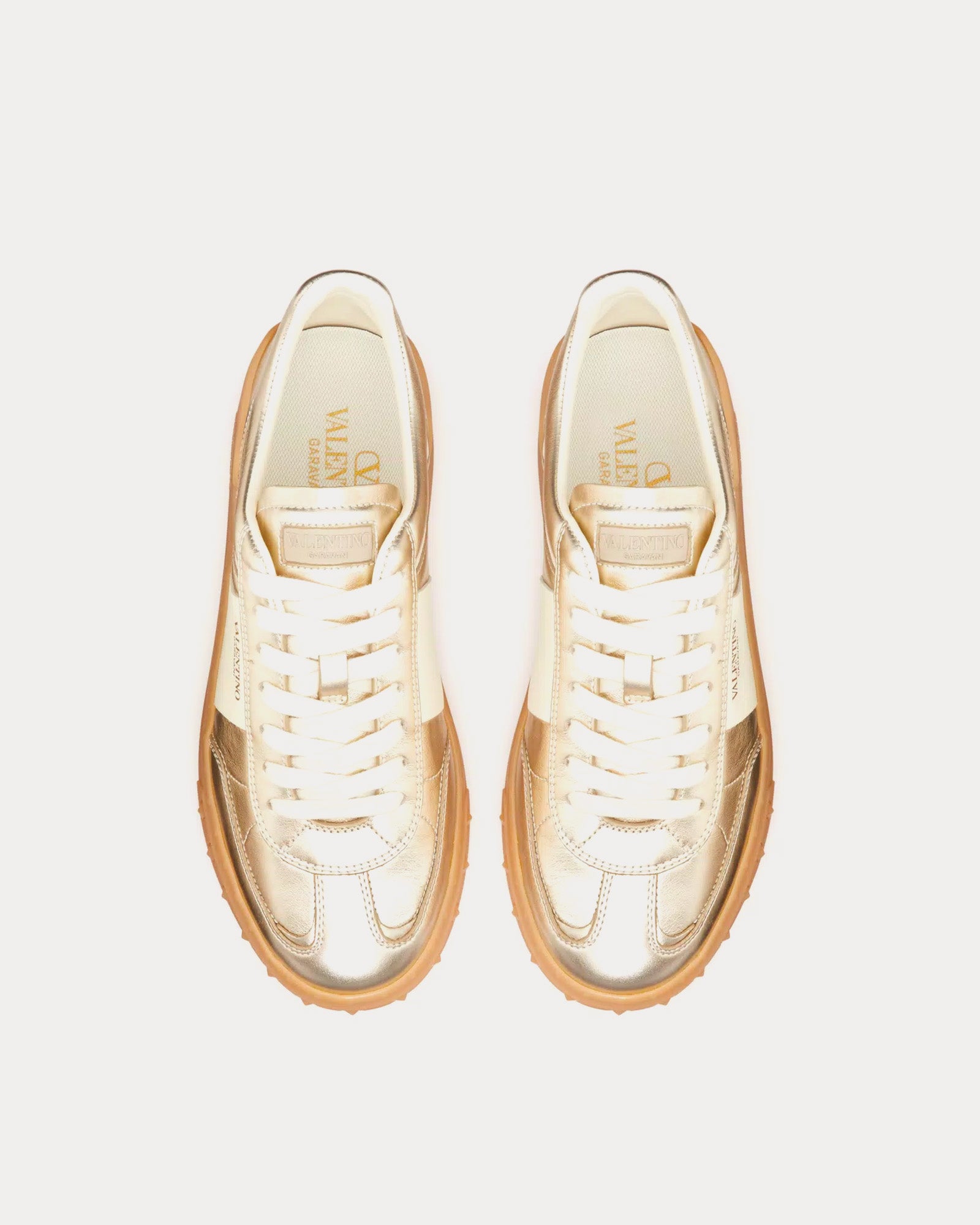 Valentino - Upvillage Laminated Calfskin Leather Platinum / Ivory / Amber Low Top Sneakers