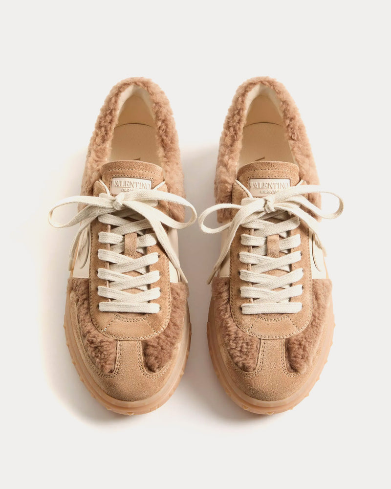 Valentino Upvillage Wool & Crust Leather Camel / Glace Low Top Sneakers - 2
