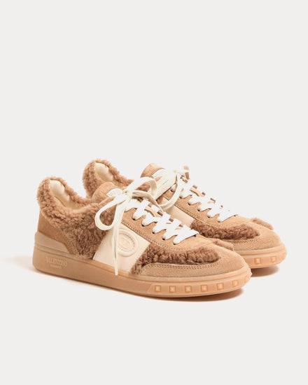 Valentino Upvillage Wool & Crust Leather Camel / Glace Low Top Sneakers - 3