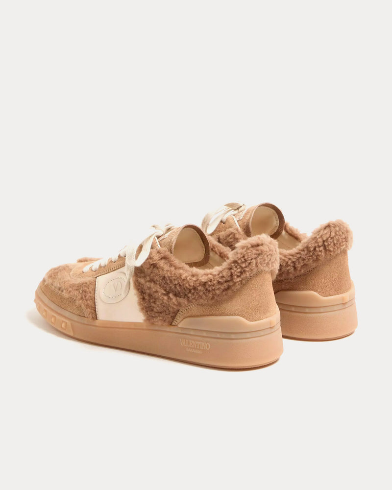 Valentino Upvillage Wool & Crust Leather Camel / Glace Low Top Sneakers - 4