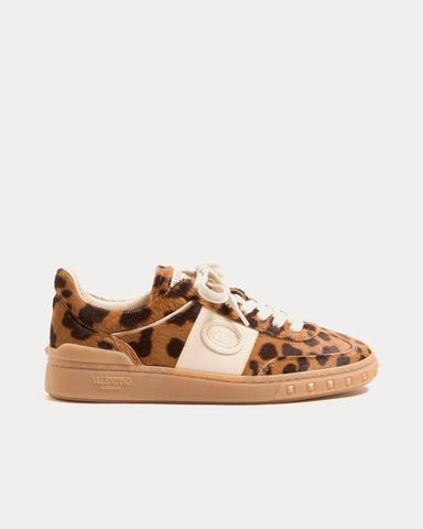 Valentino Upvillage Pony Effect Calfskin Leather Animal Print Low Top Sneakers