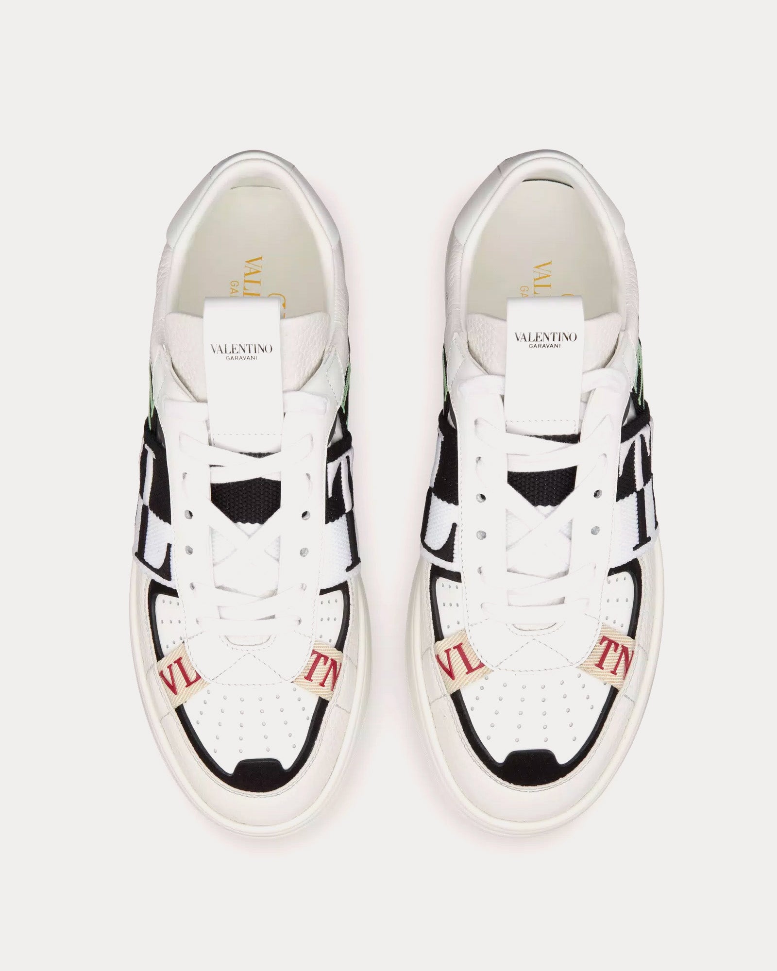 Valentino - VL7N Calfskin & Fabric Banded White / Black / Mint / Ruby Low Top Sneakers