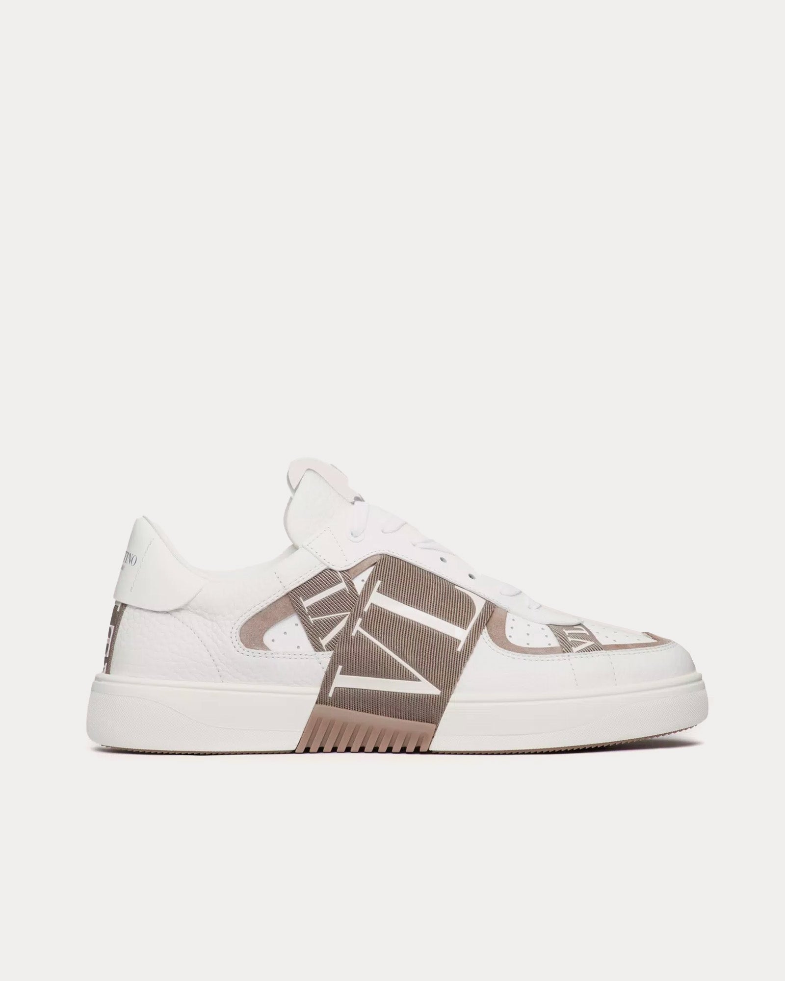 Valentino - VL7N Calfskin & Fabric Banded White / Clay Low Top Sneakers