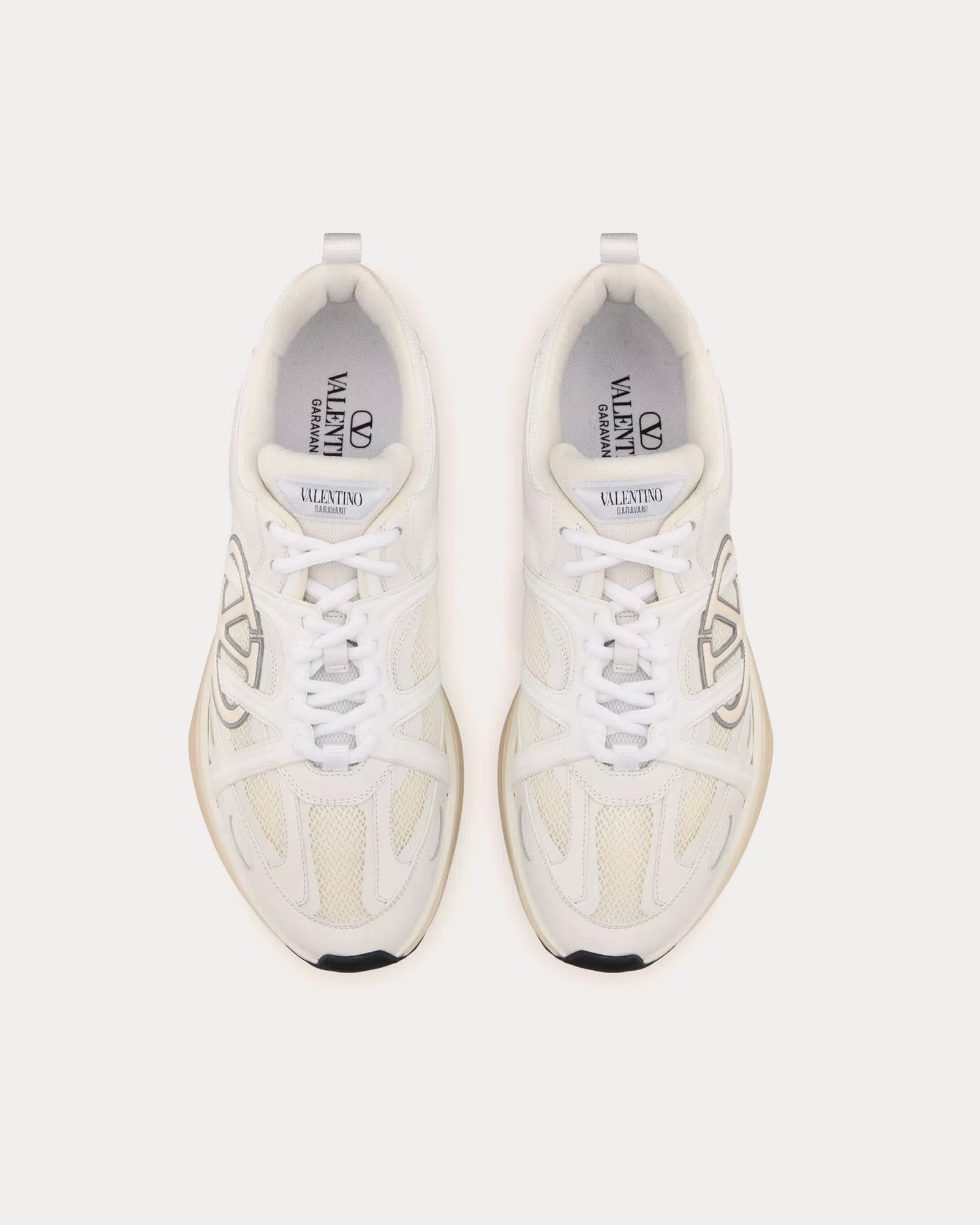 Valentino - Vlogo Easyjog Calfskin & Fabric White / Ivory / Grey Low Top Sneakers