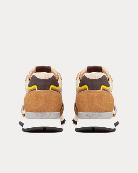 Valentino Vlogo Pace Split Leather, Fabric & Calfskin Beige Low Top Sneakers - 3