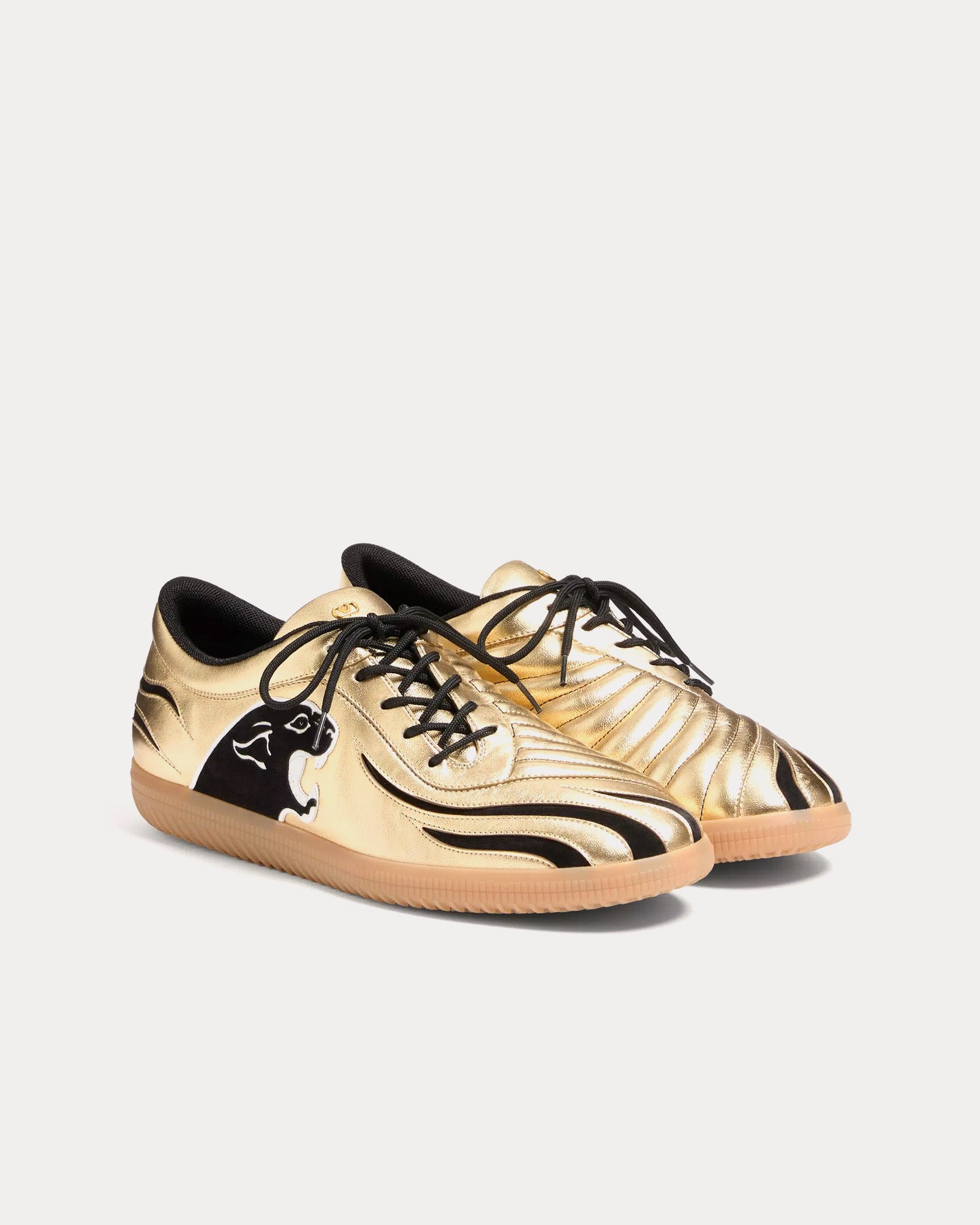 Valentino Men's Kicky Laminated Nappa Gold Low Top Sneakers & Trainers