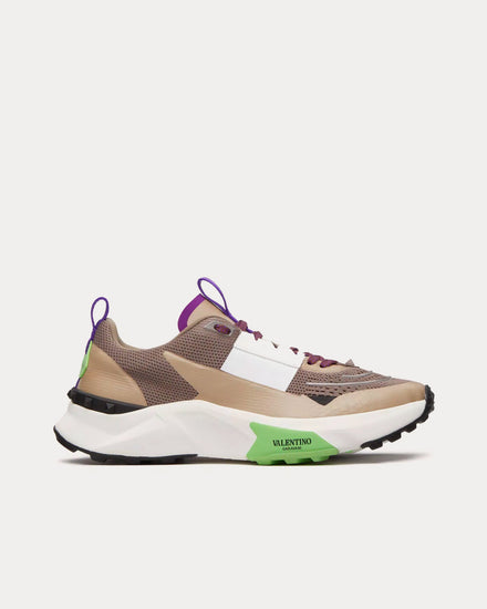 Valentino True Act Mesh & Rubberised Fabric Clay / Beige / White / Mint / Black Low Top Sneakers - 1