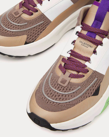 Valentino True Act Mesh & Rubberised Fabric Clay / Beige / White / Mint / Black Low Top Sneakers - 4