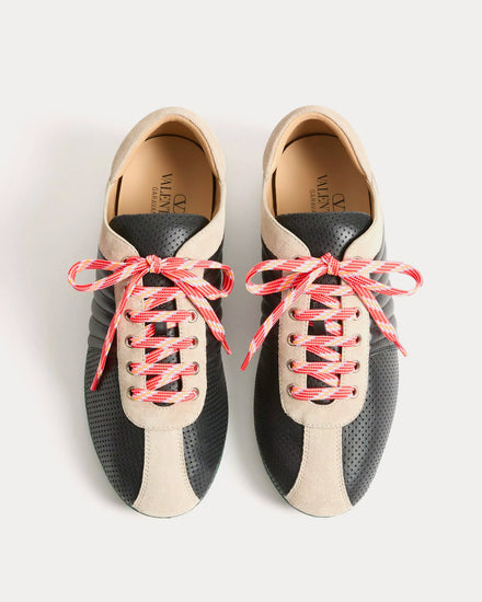 Valentino Strikie Perforated Nappa & Suede Black Low Top Sneakers - 2