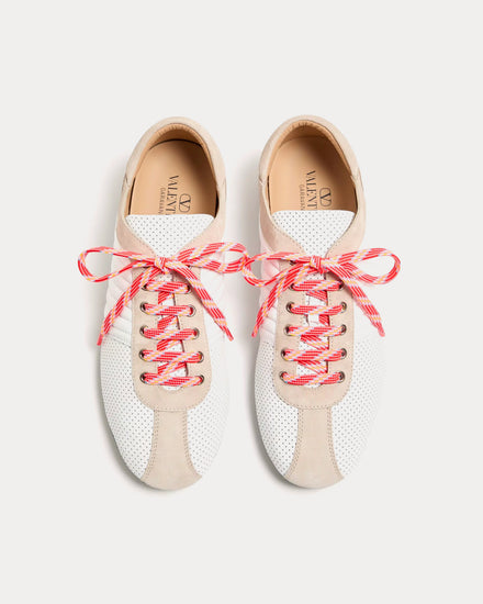 Valentino Strikie Perforated Nappa & Suede White Low Top Sneakers - 2