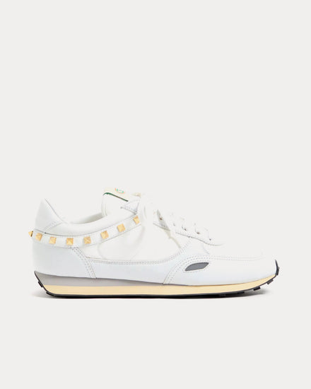 Valentino Stud Up Leather & Nylon White Low Top Sneakers - 1