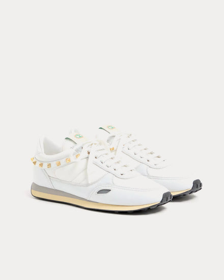 Valentino Stud Up Leather & Nylon White Low Top Sneakers - 3